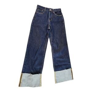 Wisteria Lane women blue jeans cuff wide leg boyfriend size small style W2321PIA